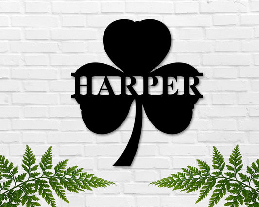 St. Patrick's Day Shamrock Monogram Door Wall Hanging Personalized, Metal Sign, Lucky Name Sign, Clover - metal sign