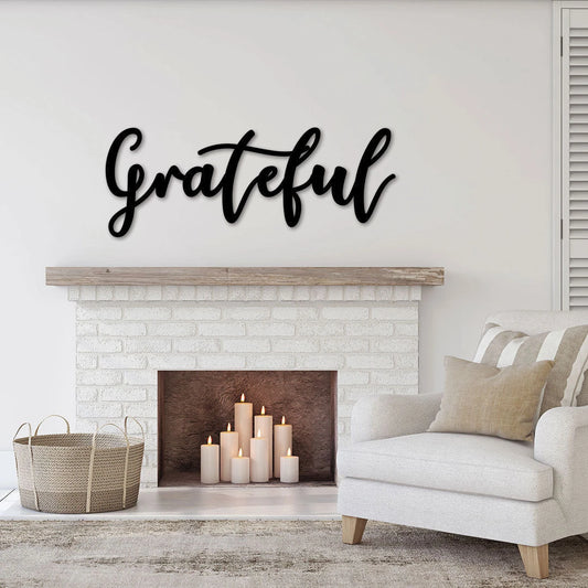 Grateful Metal Wall Sign, Grateful Cursive Word Art Sign, Farmhouse Style Wall Decor, Personalized - metal sign