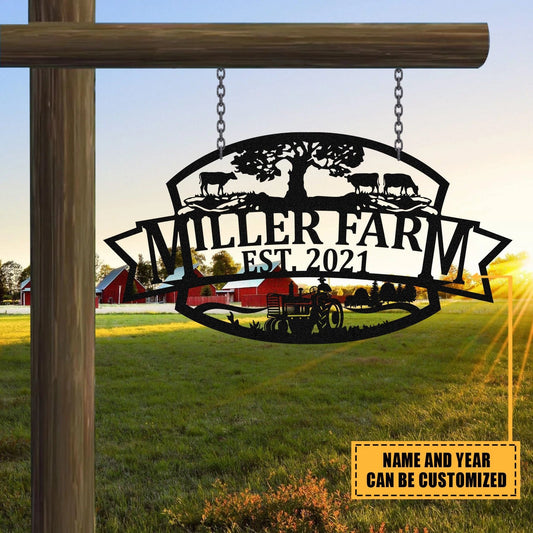 Personalized Metal Farm Sign Cow Tractor Monogram, Metal Laser Cut Metal Signs Custom Gift Ideas - 8 inches - metal sign