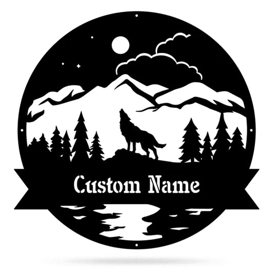 Howling Coyote Monogram, Cut Metal Sign, Metal Wall Art, Metal House Sign Laser Cut Metal Signs Custom Gift Ideas - 8 inches - metal sign