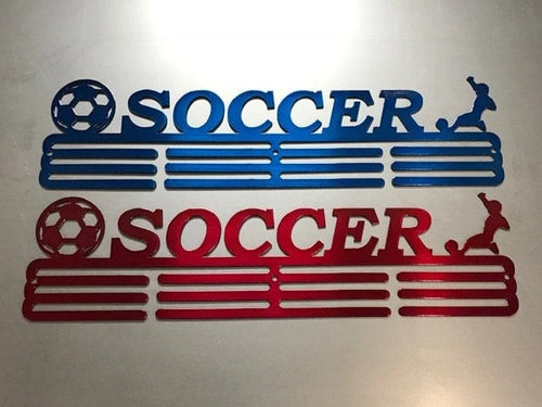 Soccer Medal Hanger Holder Display Rack Male 3 Rung Cut Metal Sign