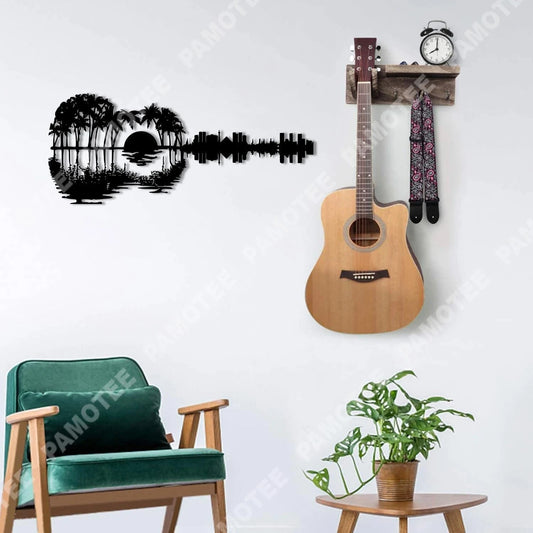 Guitar Sunset Metal Art, Housewarming Steel Gift For Guitar Lovers, Metal Laser Cut Metal Signs Custom Gift Ideas - 8 inches - metal sign