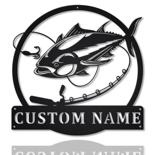 Personalized Tuna Fishing Fish Pole Metal Sign Art, Custom Tuna Fishing Metal Sign, Tuna Fishing Gifts - metal sign