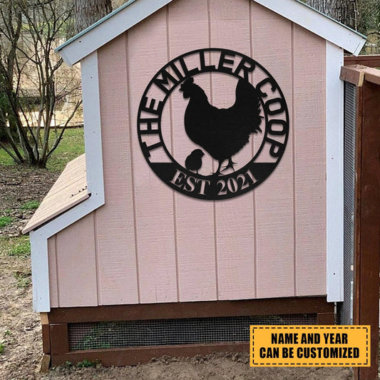 Personalized Hen Chick Chicken Metal Farm Coop Sign, Metal Laser Cut Metal Signs Custom Gift Ideas - 8 inches - metal sign