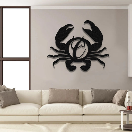 Crab Beach House Metal Sign Monogram, Custom Outdoor House, Lake, Housewarming Wall Decor Laser Cut Metal Signs Custom Gift Ideas - 8 inches - metal sign