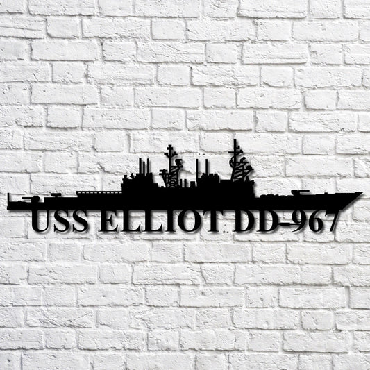 Uss Elliot Dd967 Navy Ship Metal Art, Custom Us Navy Ship Cut Metal Sign, Gift For Navy Veteran, Navy - metal sign
