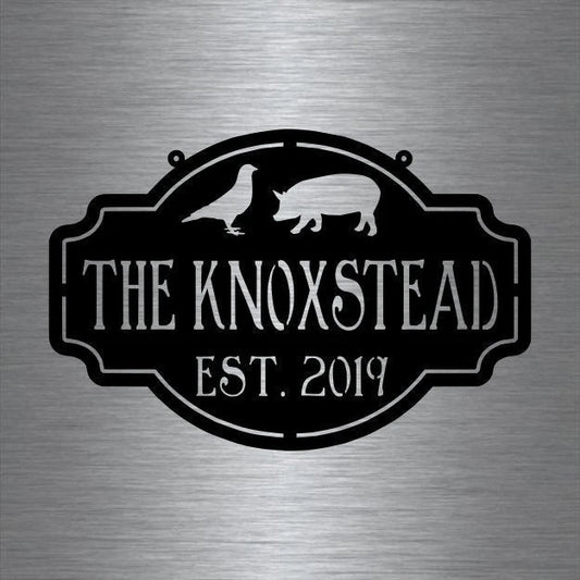 Metal Farm Sign , Pig And Pigeon Personalized Family Name Metal Sign Housewarming Gift Wedding Gift - wedding detail