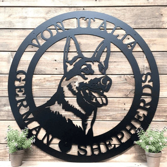 German Shepherd Established Sign, Cut Metal Sign, Metal Wall Art, Metal House Sign Laser Cut Metal Signs Custom Gift Ideas - 8 inches - metal sign