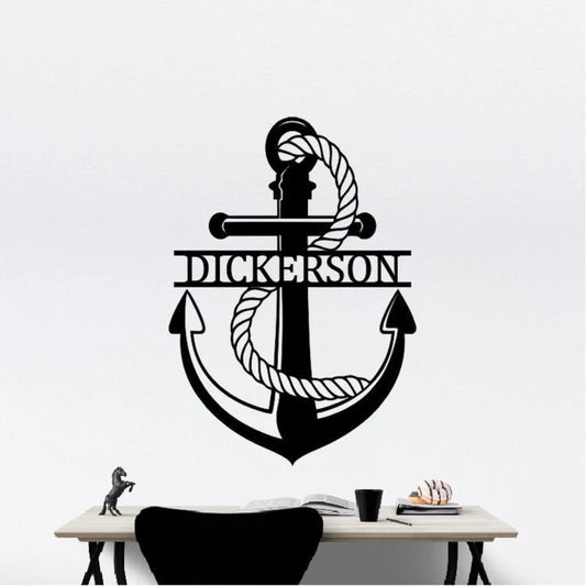 Personalized Family Name Anchor Sign, Metal Wall Decor, Monogram Name Sign, Anchor Decor, Personalized - metal sign