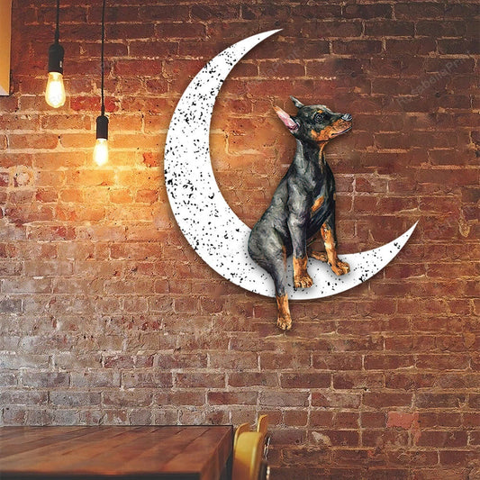 Dog Metal Sign Doberman Pinscher Sit On The Moon Gift for Dog Lover - 8 inches - metal sign