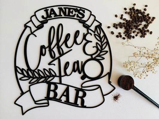Personalized Metal Sign Coffee & Tea Bar Custom Laser Cut Name Housewarming Gift Mom Coffee Lover Wall - metal sign