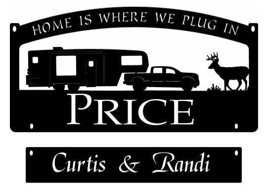 Personalized, Metal Sign With Camper And Pickup Truck And Buck, Metal Wall Art, Metal House Sign, Metal Laser Cut Metal Signs Custom Gift Ideas