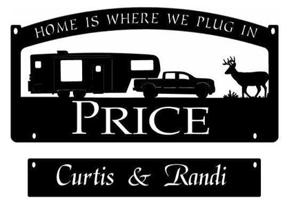 Personalized, Metal Sign With Camper And Pickup Truck And Buck, Metal Wall Art, Metal House Sign, Metal Laser Cut Metal Signs Custom Gift Ideas