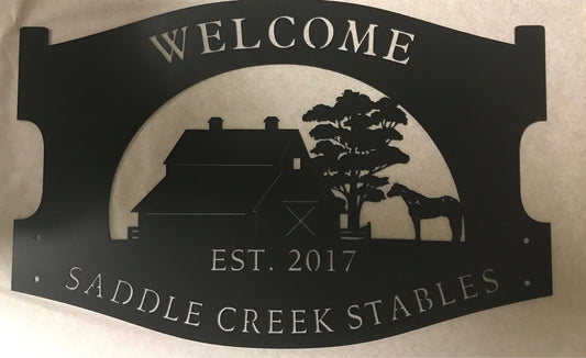 Custom Metal Sign With Horse And Barn And Dog Metal House Sign - 8 inches - metal sign