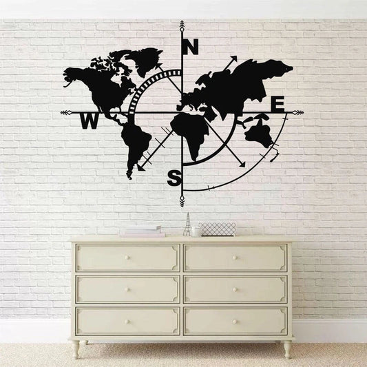 Metal World Map World Map Compass Continent Metal Wall Decor Interior Decoration Wall Hanging Home Office Decor 5 Color Options - 8 inches - metal sign