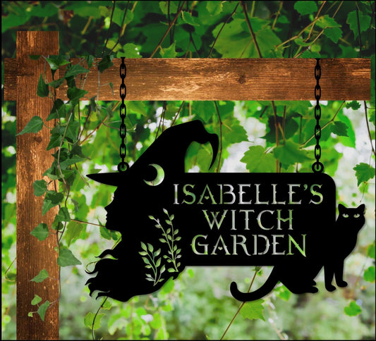 Hanging Witch Sign Witch Garden Sign Custom Metal Herb Garden Sign Magic Garden Sign Gift For Witches Witch Housewarming - 8 inches - metal sign