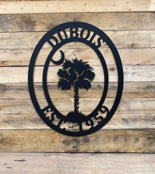 Personalized Oval South Carolina Decor Palmetto Tree Decor South Carolina Sign Sc State Tree Metal Handcrafted Art Door Decor - 8 inches - metal sign