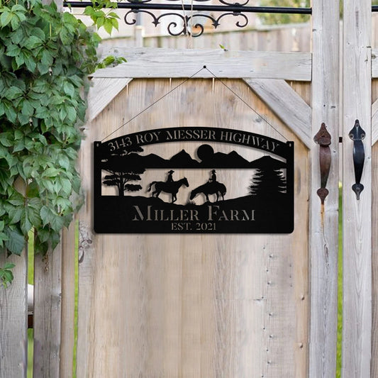 Personalized Metal Horse Rider Sign Monogram, Custom Outdoor Farm, Farmhouse, Metal Laser Cut Metal Signs Custom Gift Ideas - 8 inches - metal sign