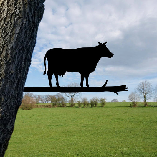 Cow Cattle Metal Tree Stake, Housewarming Farmhouse Art Laser Cut Metal Signs Custom Gift Ideas - 8 inches - metal sign