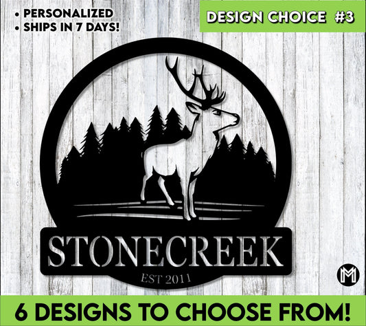 Custom Lodge Sign, Custom Cabin Sign, Personalized Gift, Housewarming Gift, Deer, Mountains Laser Cut Metal Signs Custom Gift Ideas - 8 inches - metal sign