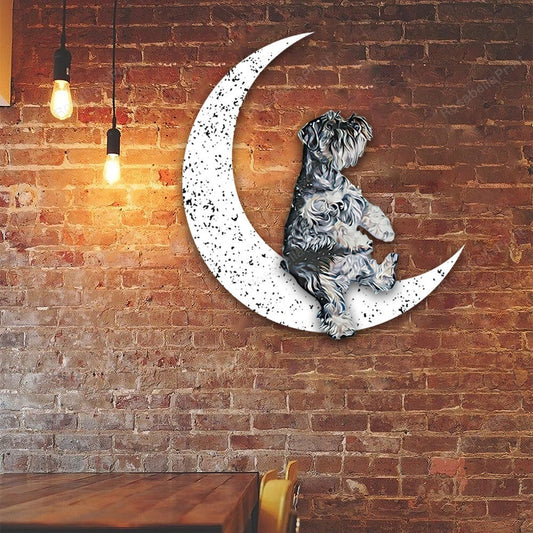 Dog Metal Sign Schnauzer Sit On The Moon Gift for Dog Lover - 8 inches - metal sign