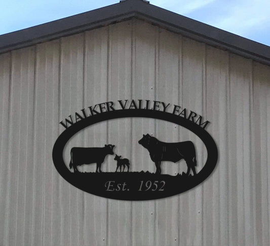 Custom Name Est Farm Sign, cow Calf Bull Metal Sign With Metal Letter Farm Name, Metal Wall Art, Cut - metal sign
