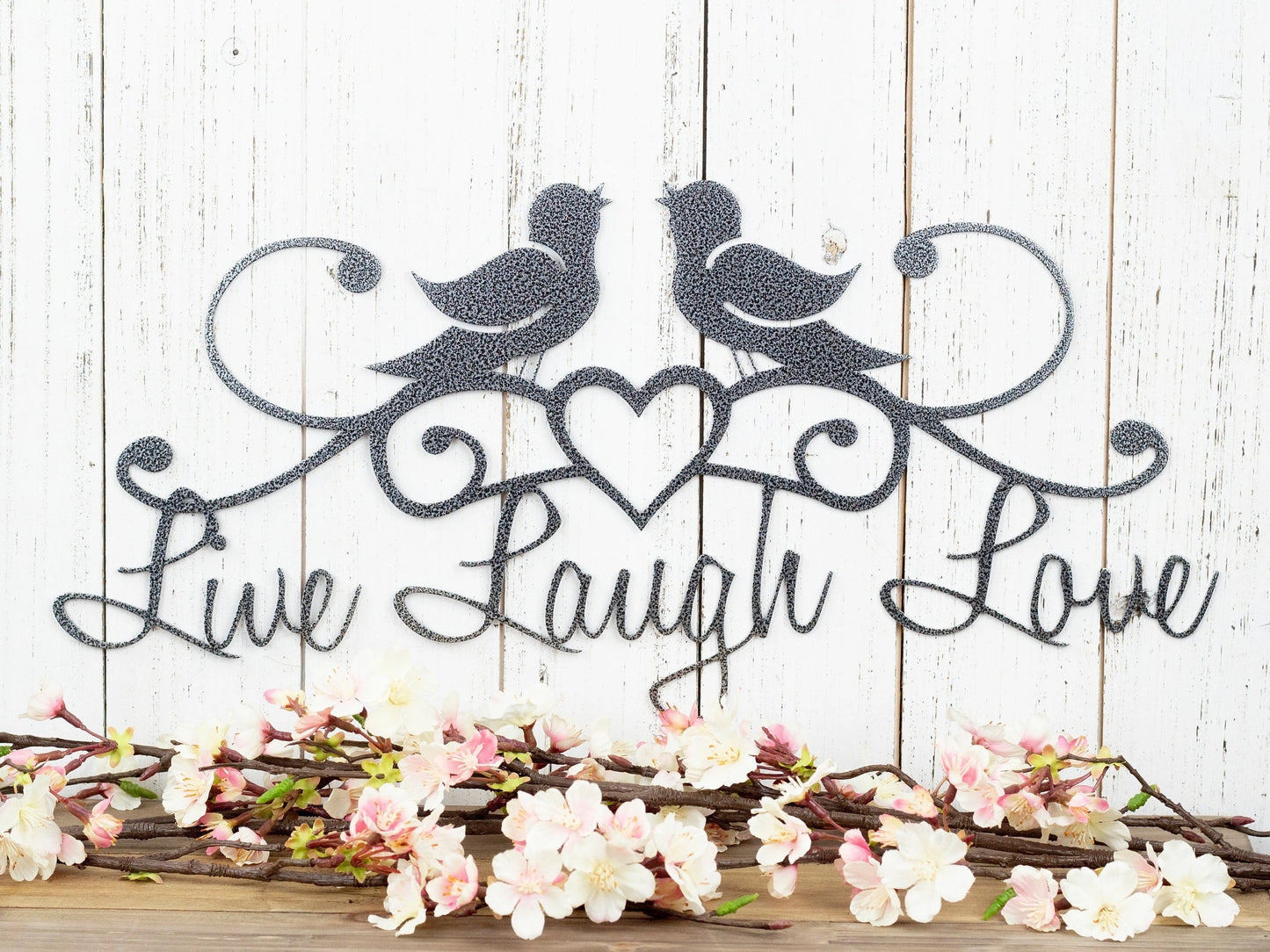 Live Laugh Love Birds Patio Decor Wall Decor Lake House Decor Metal Sign Wall Hanging Heart