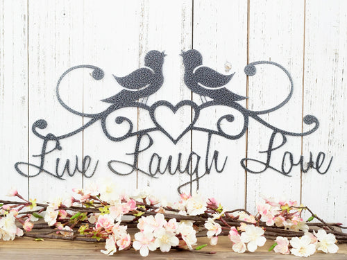 Live Laugh Love Birds Patio Decor Wall Decor Lake House Decor Metal Sign Wall Hanging Heart