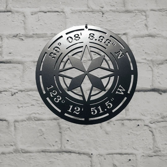 Star Compass Gps Coordinates Sign Cut Metal Sign Metal House Sign