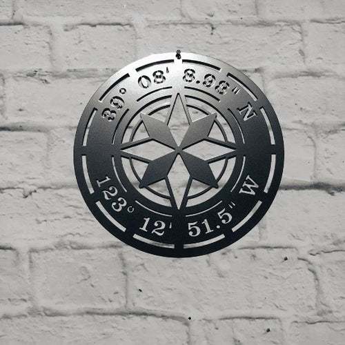 Star Compass Gps Coordinates Sign Cut Metal Sign Metal House Sign