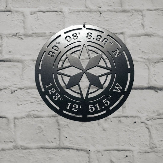 Star Compass Gps Coordinates Sign Cut Metal Sign Metal House Sign - 8 inches - metal sign