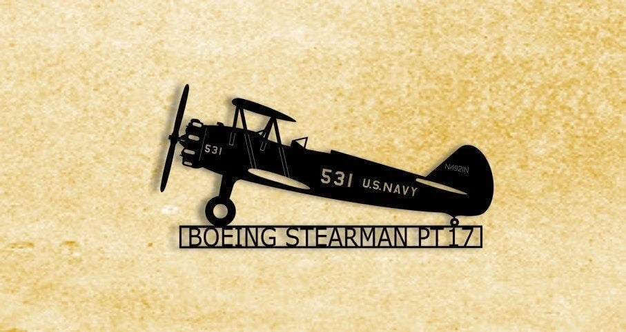 Boeing Stearman Biplane Pt17 Military Aircraft Trainer Metal Sign Cut Metal Sign Wall Decor