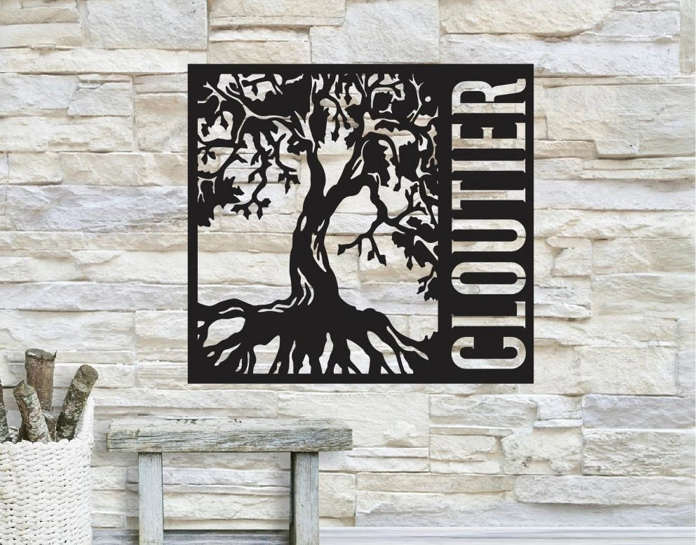 Personalized Family Name Tree Of Life Sign, Metal Wall Decor, Monogram Name Sign, Home Decor, Personalized Tree Of Life Decor, Laser Cut Metal Signs Custom Gift Ideas