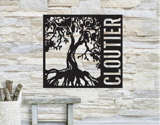 Personalized Family Name Tree Of Life Sign, Metal Wall Decor, Monogram Name Sign, Home Decor - metal sign