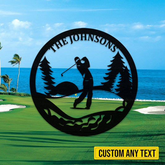 Customized Name Golfer Metal Sign, Golf Man Cave Decor Laser Cut Metal Signs Custom Gift Ideas - 8 inches - metal sign