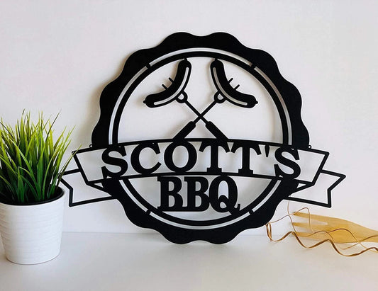 Happy Custom name's BBQ Personalized Cut Metal Sign Laser Cut Metal Signs Custom Gift Ideas - metal sign
