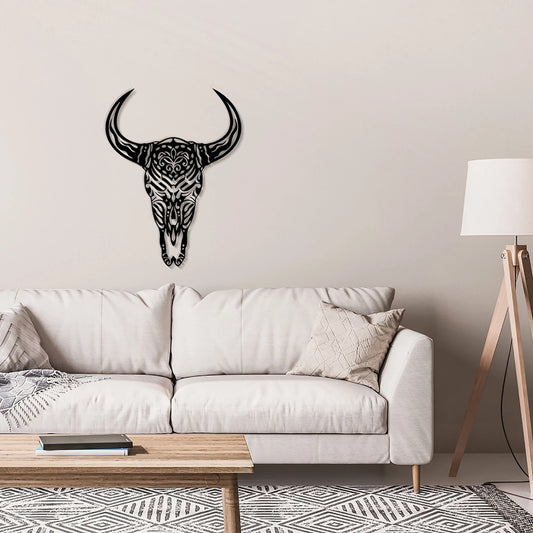 Decorative Skull Silhouette Metal Skull Art Steer Western Metal Sign - 8 inches - metal sign