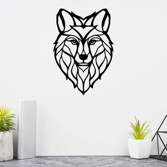 Geometric Wolf Head Wild Animal Wall Art Decor Cut Metal Sign Laser Cut Metal Signs Custom Gift Ideas - 8 inches - metal sign