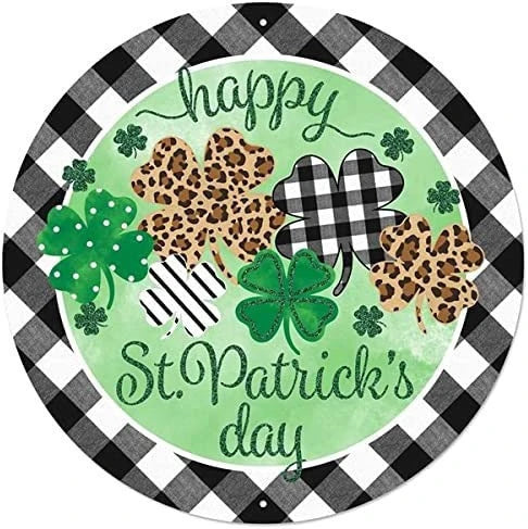 Happy St. Patrick's Day Round Metal Sign Shamrock Sign - 8 inches - metal sign