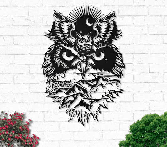 Sun and Moon Owl Metal House Sign - 8 inches - metal sign