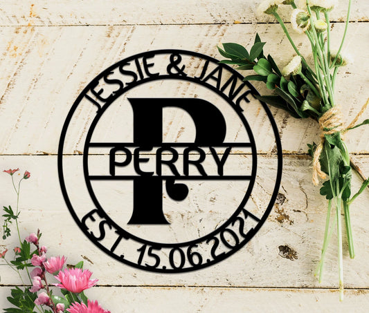 Personalized Family Name Metal Sign, Housewarming Gift, Metal Wall Art, Door Hanger, Wedding Gift, Metal - wedding detail