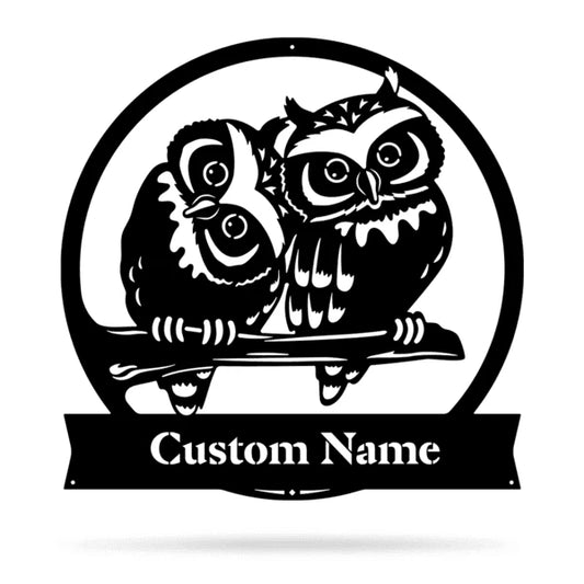 Owl Monogram, Cut Metal Sign, Metal Wall Art, Metal House Sign Laser Cut Metal Signs Custom Gift Ideas - 8 inches - metal sign