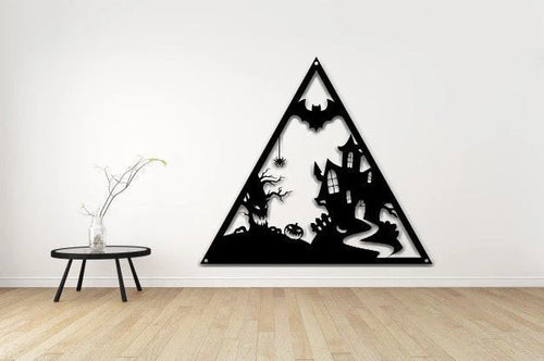 Halloween Metal Sign Triangle Shaped Halloween Pumpkin Metal Sign Horror Day Decor Halloween Day Decor Wall Hanging