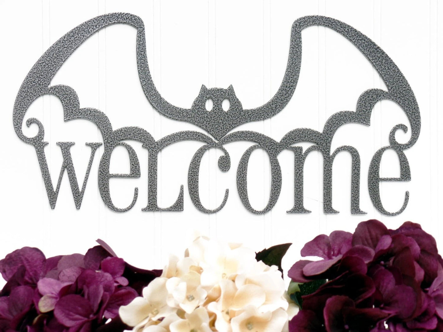 Halloween Bat Welcome Metal Sign Silver Halloween Decor Halloween Bats Outdoor Sign Door Sign Wall Art
