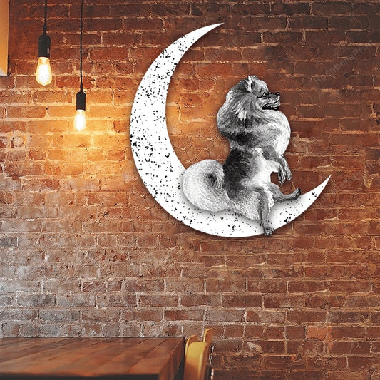 Dog Metal Sign Grey Pomeranian Sit On The Moon Gift for Dog Lover - 8 inches - metal sign