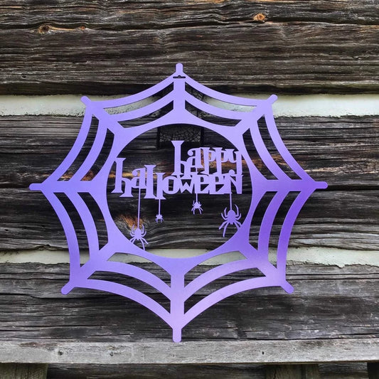 Spooky Happy Halloween Spiders Decor Cut Metal Sign Metal House Sign - 8 inches - metal sign