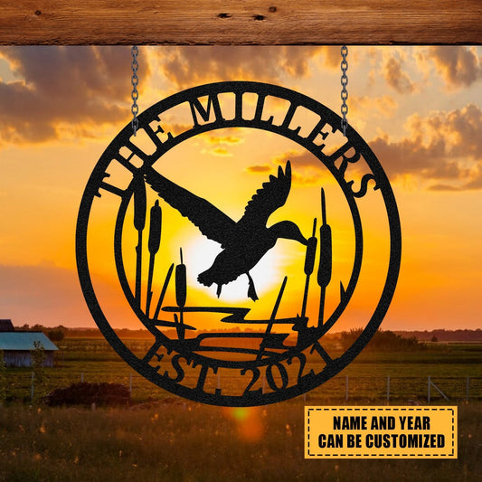 Duck Deer Hunting Hunter Metal Sign Monogram, Custom Outdoor Farm, Cabin, Lodge, Metal Laser Cut Metal Signs Custom Gift Ideas - 8 inches - metal sign