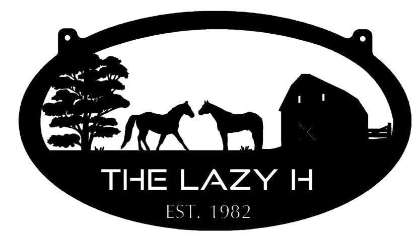 Personalized Metal Horse Sign With Barn And Horses And Your Name, Metal Wall Art, Metal House Sign, Metal Laser Cut Metal Signs Custom Gift Ideas