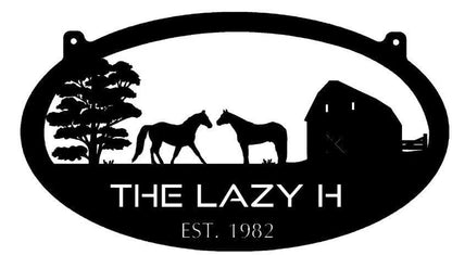 Personalized Metal Horse Sign With Barn And Horses And Your Name, Metal Wall Art, Metal House Sign, Metal Laser Cut Metal Signs Custom Gift Ideas