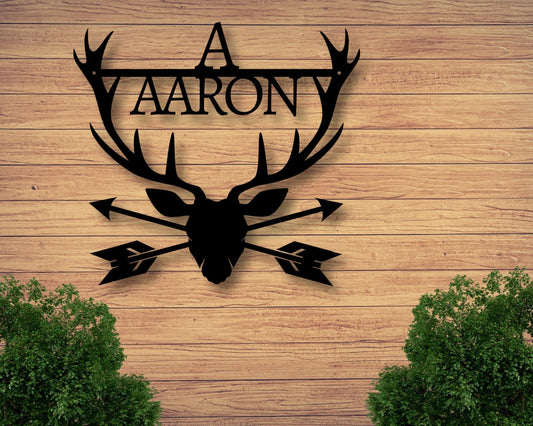 Deer Head Sign Deer Decor Hunter Gift Deer Name Sign Fathers Day Gift Gift For Him Antler Sign Personalized Deer Sign Family Sign